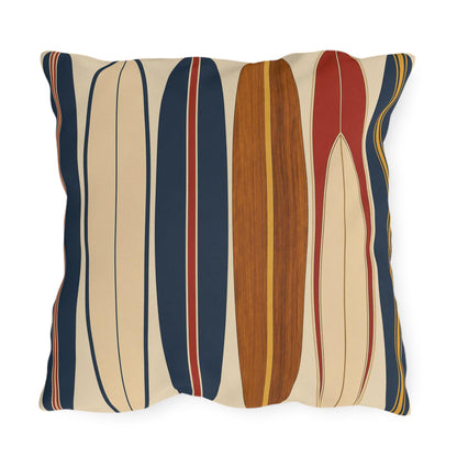 Retro Surfboard Pattern Outdoor Pillow | Coastal Beach Throw Cushion